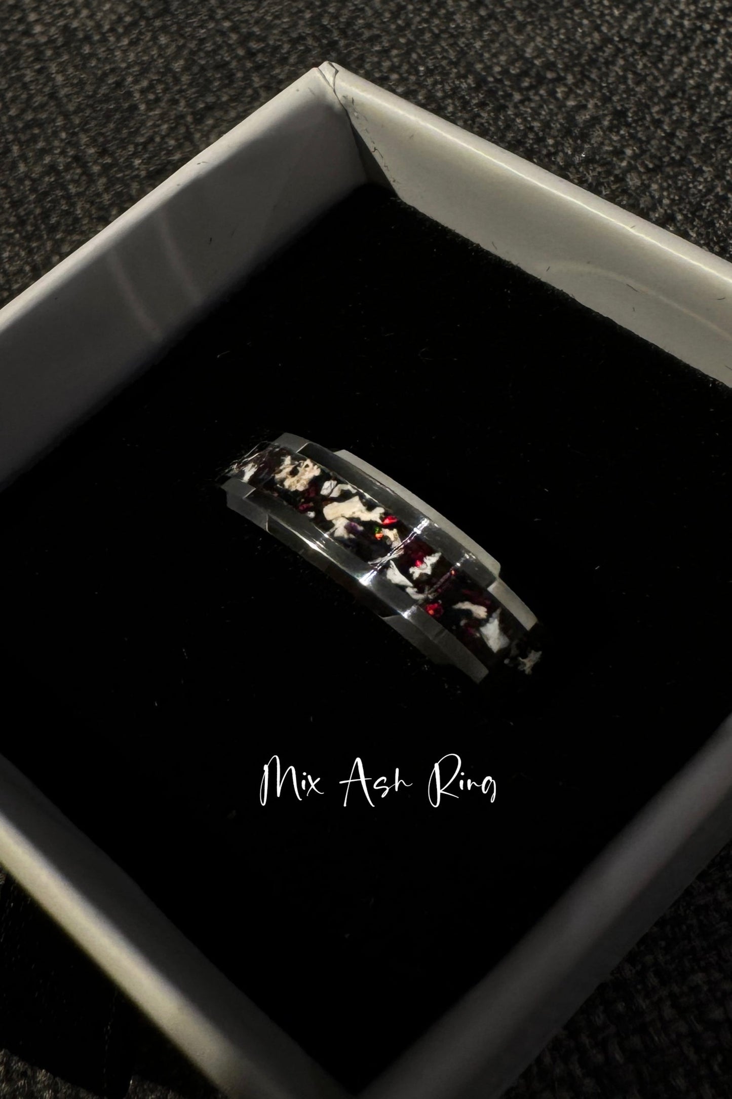 Black Ember Opal on Black Ceramic Keepsake Ring Singapore | Ash Ring
