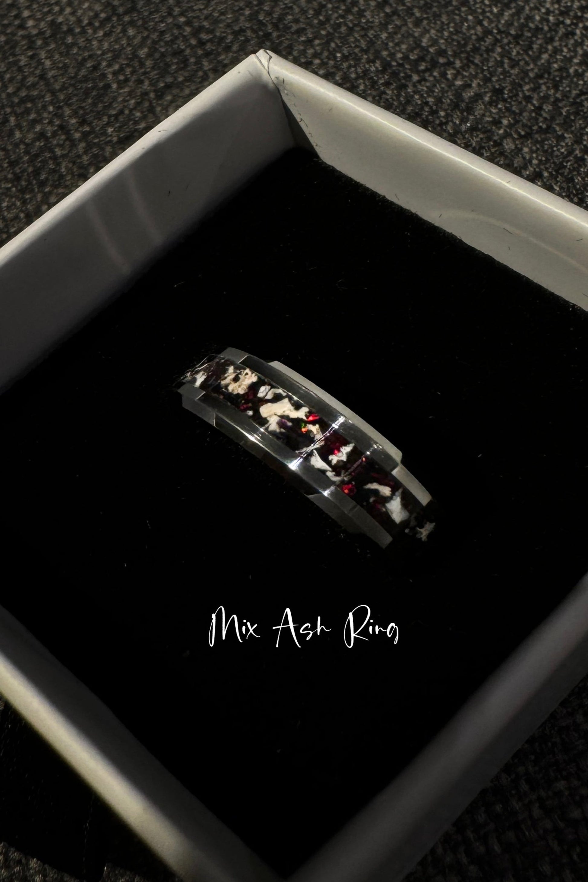 Black Ember Opal on Black Ceramic Keepsake Ring Singapore | Ash Ring