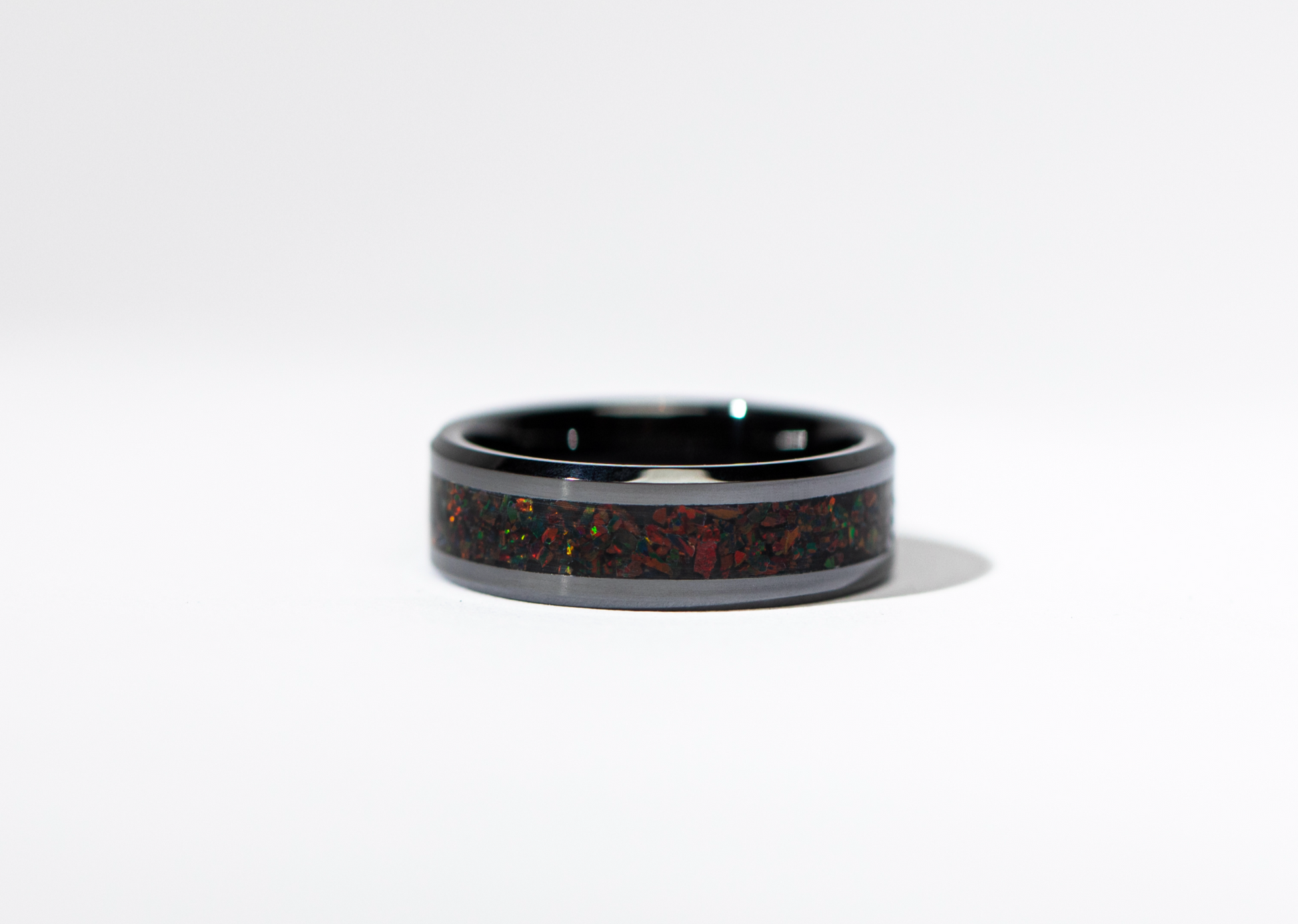 Black Ember Opal on Black Ceramic Cremation Ring Singapore