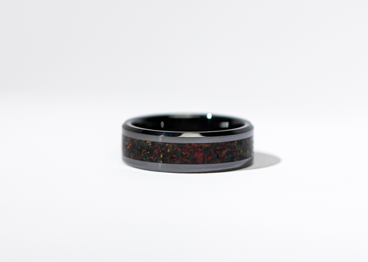 Black Ember Opal on Black Ceramic Cremation Ring Singapore
