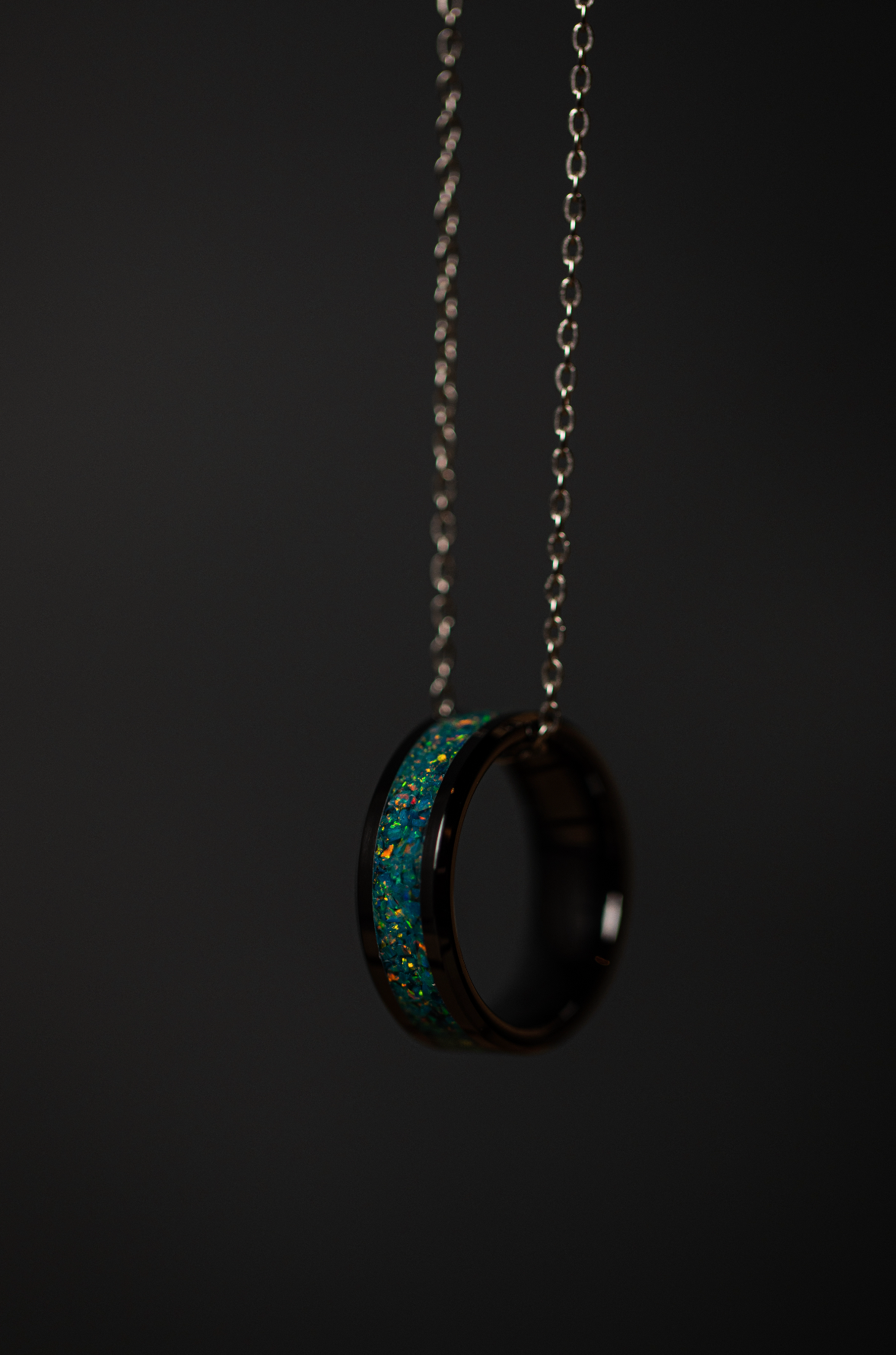 Forest Green Opal on Black Ceramic Cremation Ring Singapore