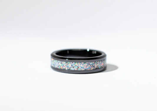 Orchid Purple Opal on Black Ceramic Cremation Ring Singapore