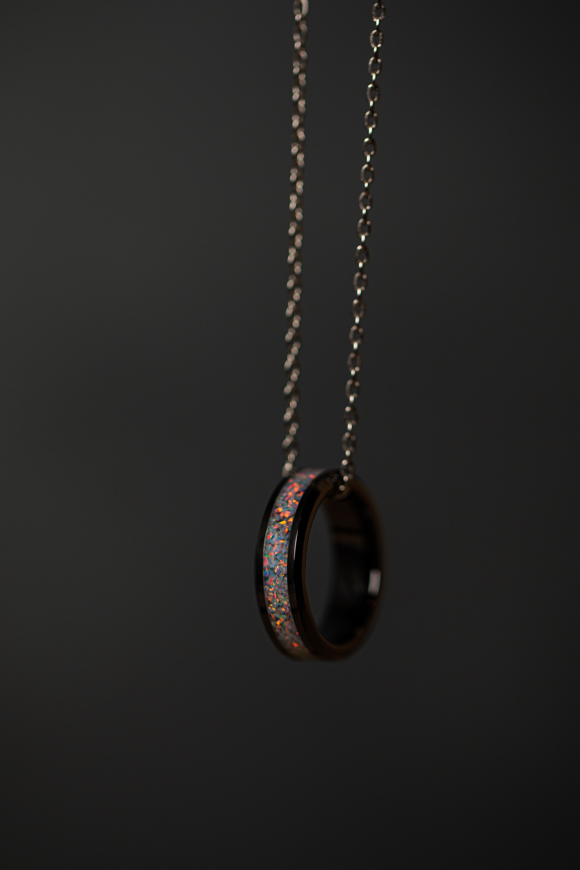 Orchid Purple Opal on Black Ceramic Cremation Ring Singapore