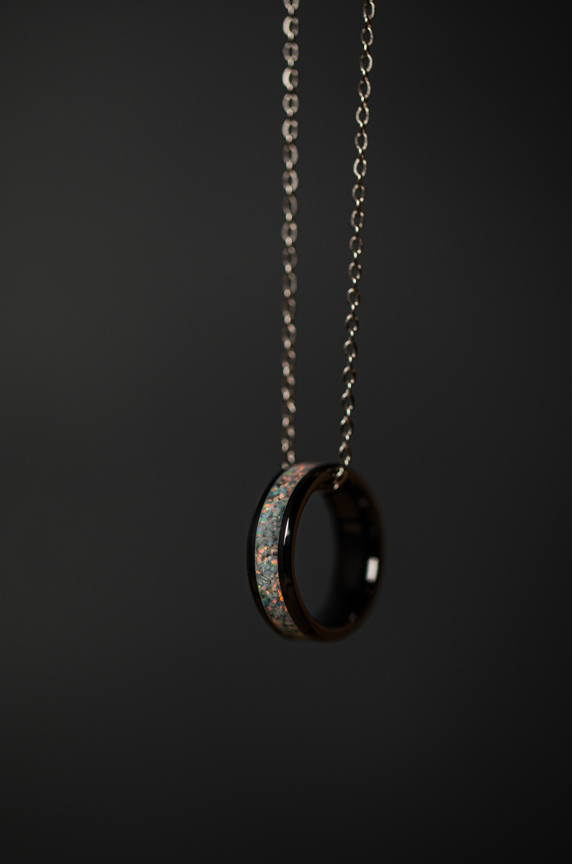 Pearl White Opal on Black Ceramic Cremation Ring Singapore