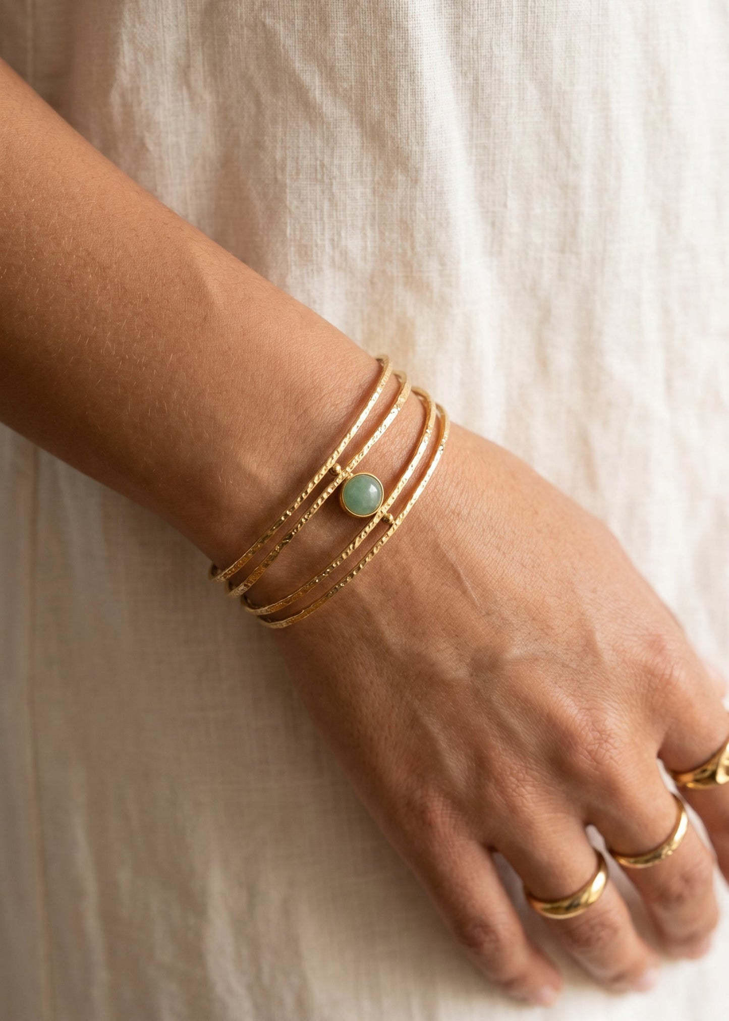 woman wearing keepsake jewellery Singapore ETERNAL Aura Cuff gold bracelet
