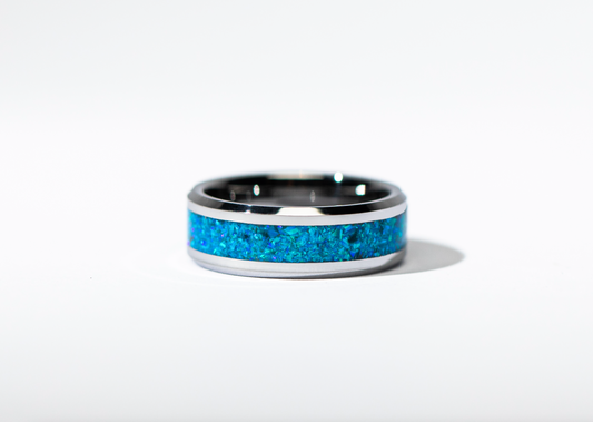 Ocean Blue Opal Tungsten Cremation Ring Singapore