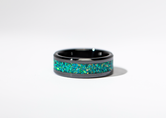 Forest Green Opal on Black Ceramic Cremation Ring Singapore