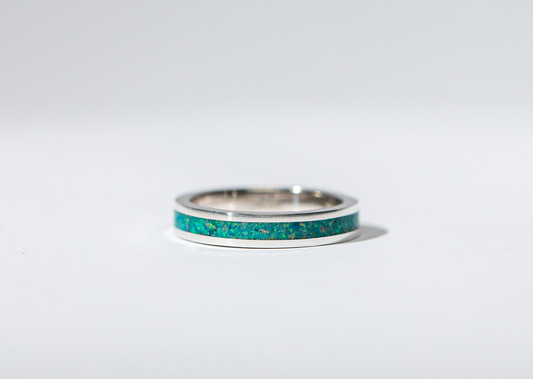 Forest Green Opal on Sterling Silver Cremation Ring Singapore