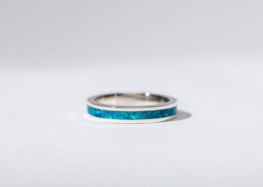 Ocean Blue Opal on Sterling Silver Cremation Ring Singapore